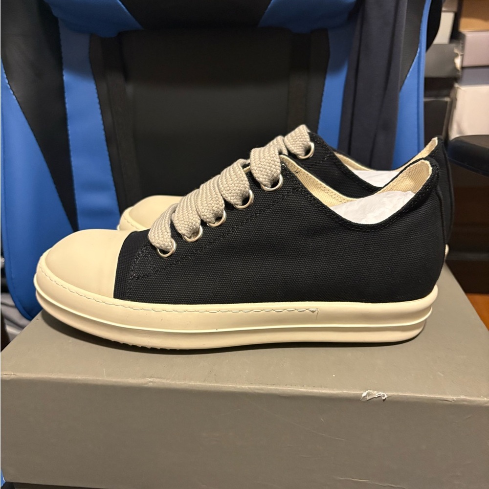 Rick Owens Black and Cream Sneakers